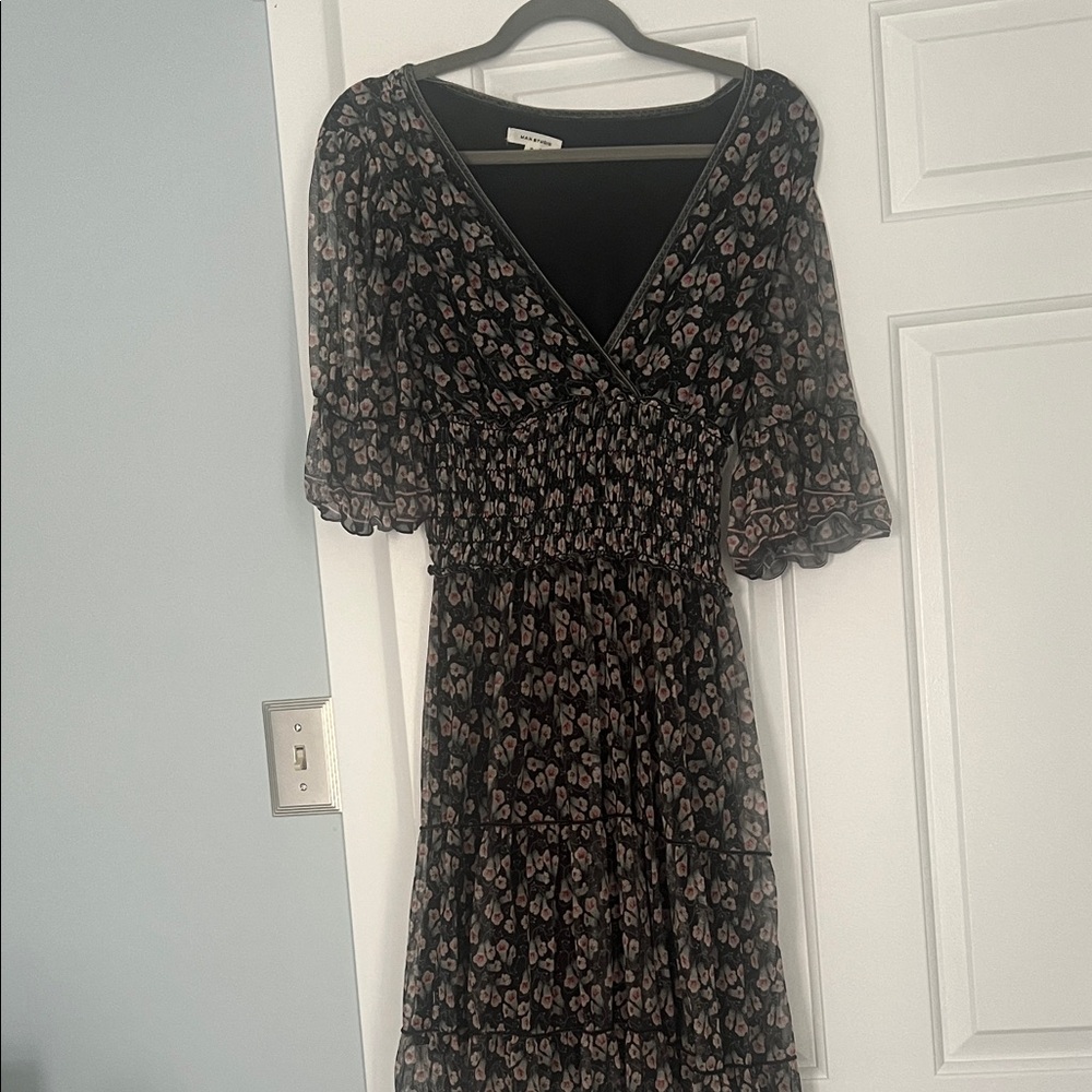 Max Studio Black and Pink Floral Midi Dress